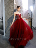 Prom Dress 2025 Spaghetti Strap A-line Prom Gown Beaded Prom Dresses 20173-unique elegant Prom Dresses-Red-US2-vigocouture