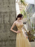 Prom Dress 2025 Spaghetti Strap A-line Prom Gown Beaded Prom Dresses 20174-unique elegant Prom Dresses-Gold-US2-vigocouture