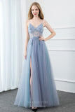 Prom Dress 2025 Spaghetti Strap Beaded A-Line Prom Dress 20796-unique elegant Prom Dresses-Light Blue-US2-vigocouture