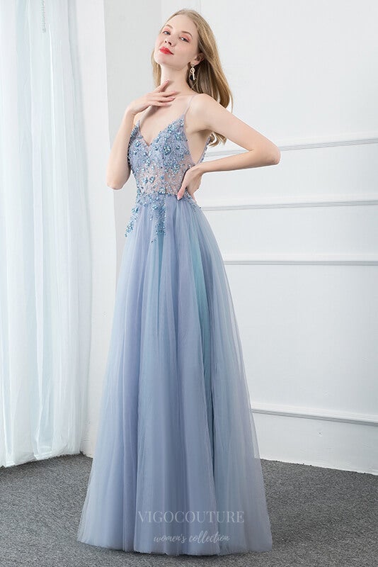 Prom Dress 2025 Spaghetti Strap Beaded A-Line Prom Dress 20796-unique elegant Prom Dresses-Red-US2-vigocouture