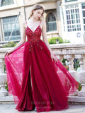 Prom Dress 2025 Spaghetti Strap Beaded A-Line Prom Dress 20796-unique elegant Prom Dresses-Red-US2-vigocouture