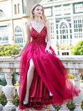 Prom Dress 2025 Spaghetti Strap Beaded A-Line Prom Dress 20796-unique elegant Prom Dresses-Red-US2-vigocouture