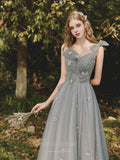 Prom Dress 2025 Spaghetti Strap Bow Prom Dress 20704-unique elegant Prom Dresses-Grey-US2-vigocouture