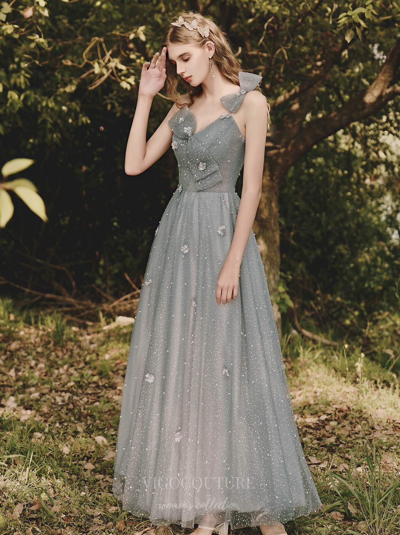 Prom Dress 2025 Spaghetti Strap Bow Prom Dress 20704-unique elegant Prom Dresses-Grey-US2-vigocouture