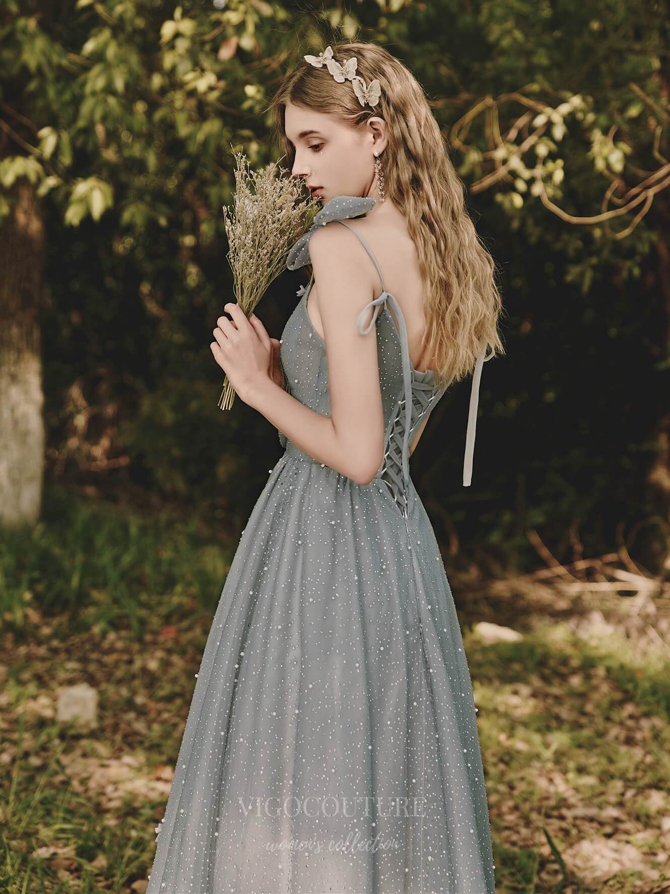 Prom Dress 2025 Spaghetti Strap Bow Prom Dress 20704-unique elegant Prom Dresses-Grey-US2-vigocouture