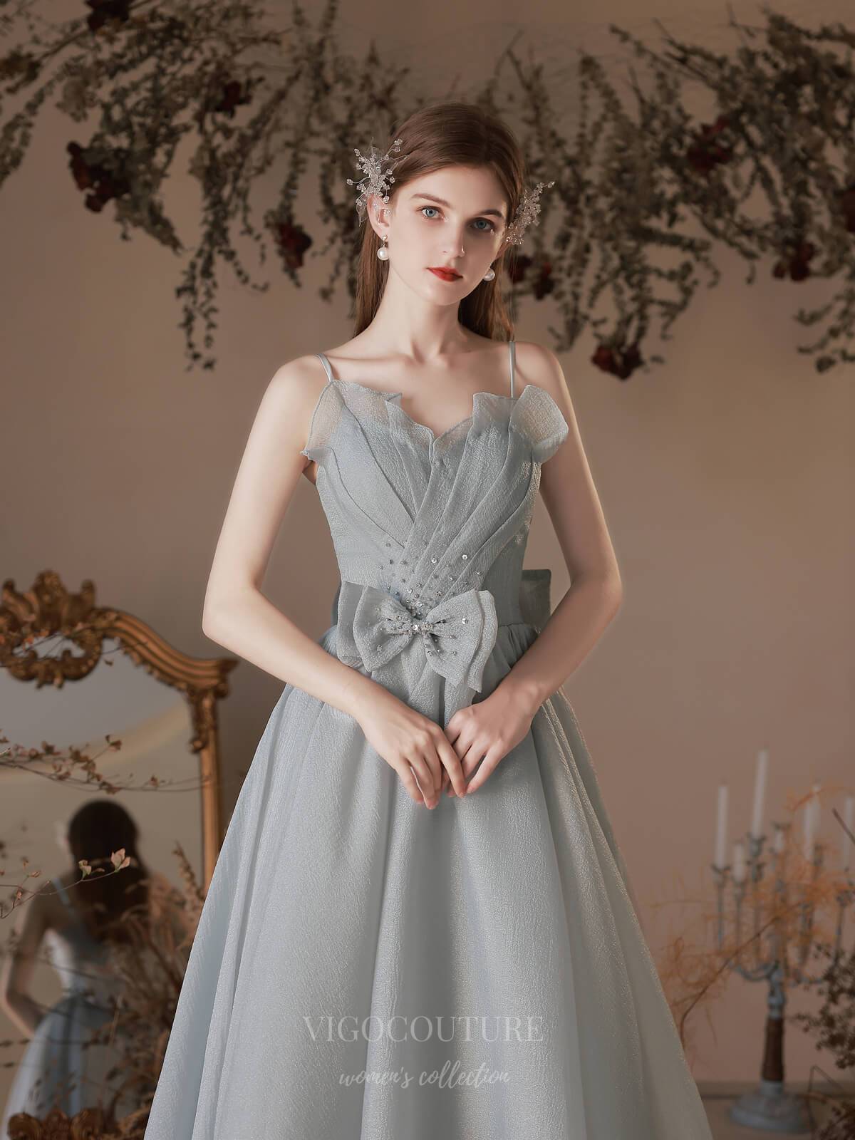 Prom Dress 2025 Spaghetti Strap Bow Prom Dress 20735-unique elegant Prom Dresses-Grey-US2-vigocouture