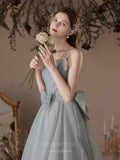 Prom Dress 2025 Spaghetti Strap Bow Prom Dress 20735-unique elegant Prom Dresses-Grey-US2-vigocouture