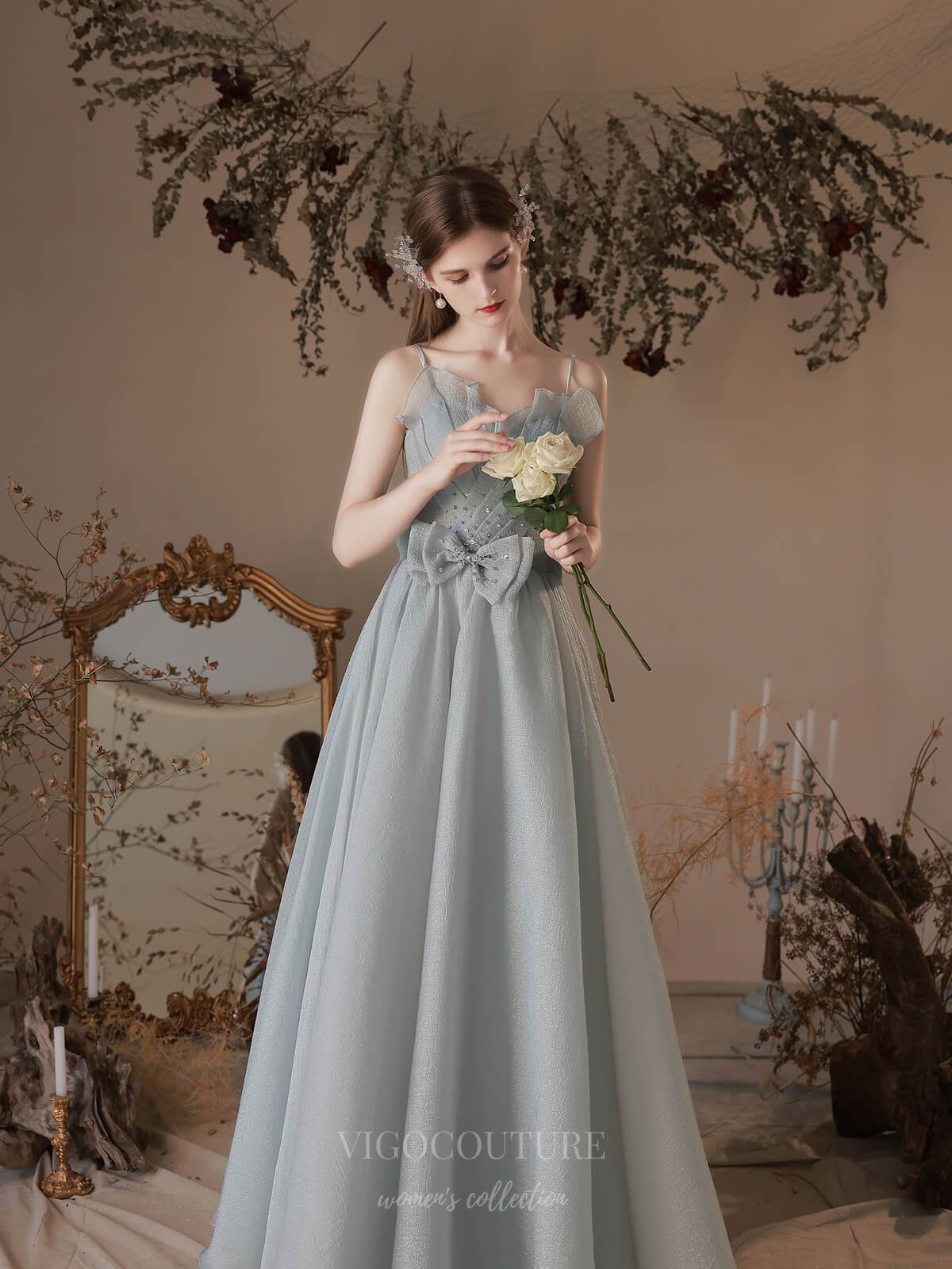 Prom Dress 2025 Spaghetti Strap Bow Prom Dress 20735-unique elegant Prom Dresses-Grey-US2-vigocouture