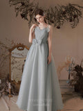 Prom Dress 2025 Spaghetti Strap Bow Prom Dress 20735-unique elegant Prom Dresses-Grey-US2-vigocouture