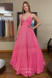 Prom Dress 2025 Spaghetti Strap Formal Dresses Sequin A-Line Prom Dresses 21599-unique elegant Prom Dresses-Fuchsia-US2-vigocouture