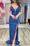 Prom Dress 2025 Spaghetti Strap Formal Dresses Sequin Mermaid Prom Dresses 21594-unique elegant Prom Dresses-Blue-US2-vigocouture