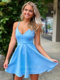 Spaghetti Strap Hoco Dress Satin Graduation Dress hc019