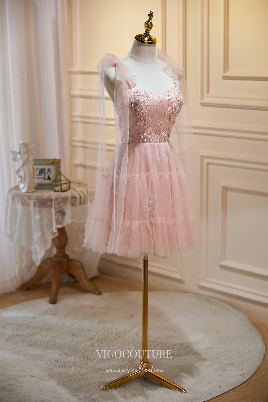 Spaghetti Strap Homecoming Dresses Floral Hoco Dresses HC194 Pink / 26W Spaghetti Strap Homecoming Dresses Floral Hoco Dresses HC194 Pink / 26W