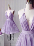 Short Prom Dresses 2025 Spaghetti Strap Homecoming Dresses Plunging V-Neck Hoco Dress hc003-Prom Dresses-vigocouture-Lavender-US2-vigocouture