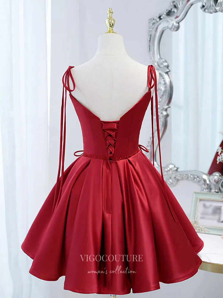 Short Prom Dresses 2025 Spaghetti Strap Homecoming Dresses Satin Dama Dresses hc129-Prom Dresses-vigocouture-vigocouture