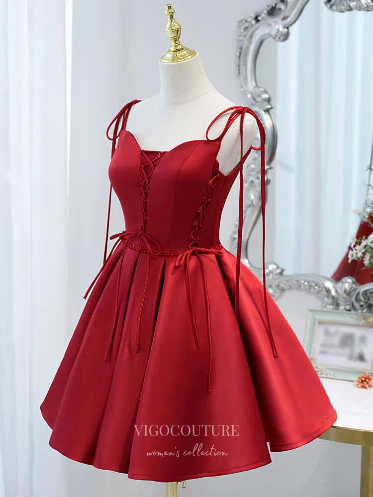 Short Prom Dresses 2025 Spaghetti Strap Homecoming Dresses Satin Dama Dresses hc129-Prom Dresses-vigocouture-vigocouture