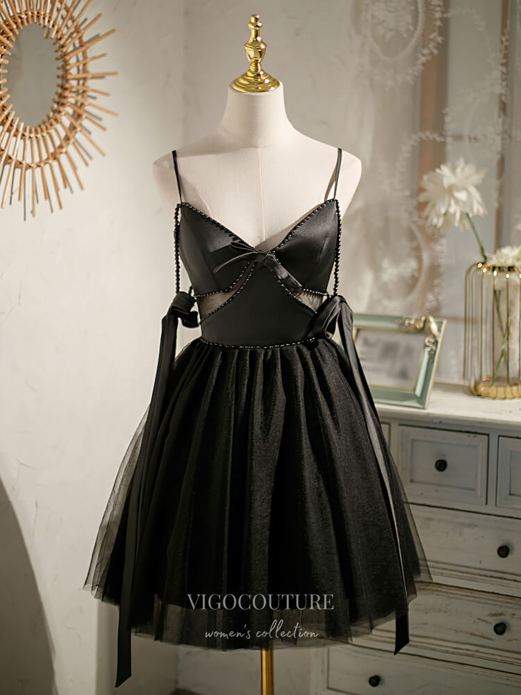 Spaghetti Strap Homecoming Dresses Satin Dama Dresses Hc137 Black / Custom Size