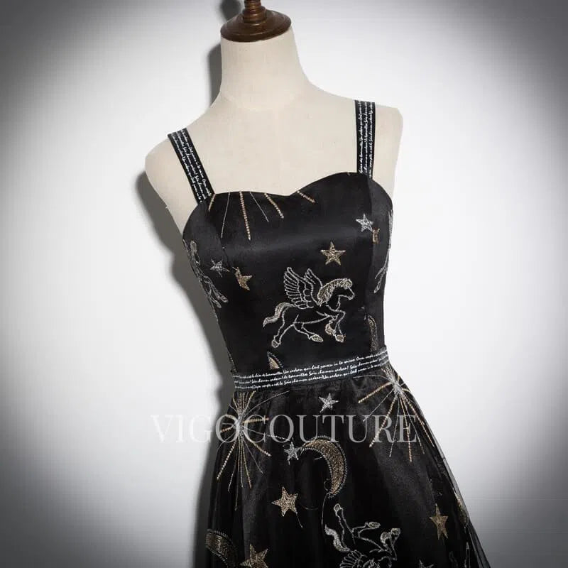 Spaghetti Strap Lace Prom Dress 2022 Mid-length A-line Dress vigocouture Spaghetti Strap Lace Prom Dress 2022 Mid-length A-line Dress vigocouture