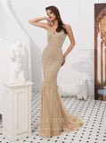 Prom Dress 2025 Spaghetti Strap Mermaid Beaded Prom Dress 20287-unique elegant Prom Dresses-Champagne-US2-vigocouture