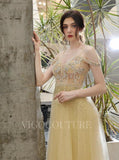 Prom Dress 2025 Spaghetti Strap Prom Dresses A-line Prom Gown Beaded 20176-unique elegant Prom Dresses-Gold-US2-vigocouture