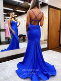 Prom Dress 2025 Spaghetti Strap Prom Dresses Mermaid V-Neck Formal Dresses 21542-unique elegant Prom Dresses-Blue-US2-vigocouture