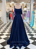 Prom Dress 2025 Spaghetti Strap Satin Prom Dress 20603-unique elegant Prom Dresses-Navy Blue-US2-vigocouture