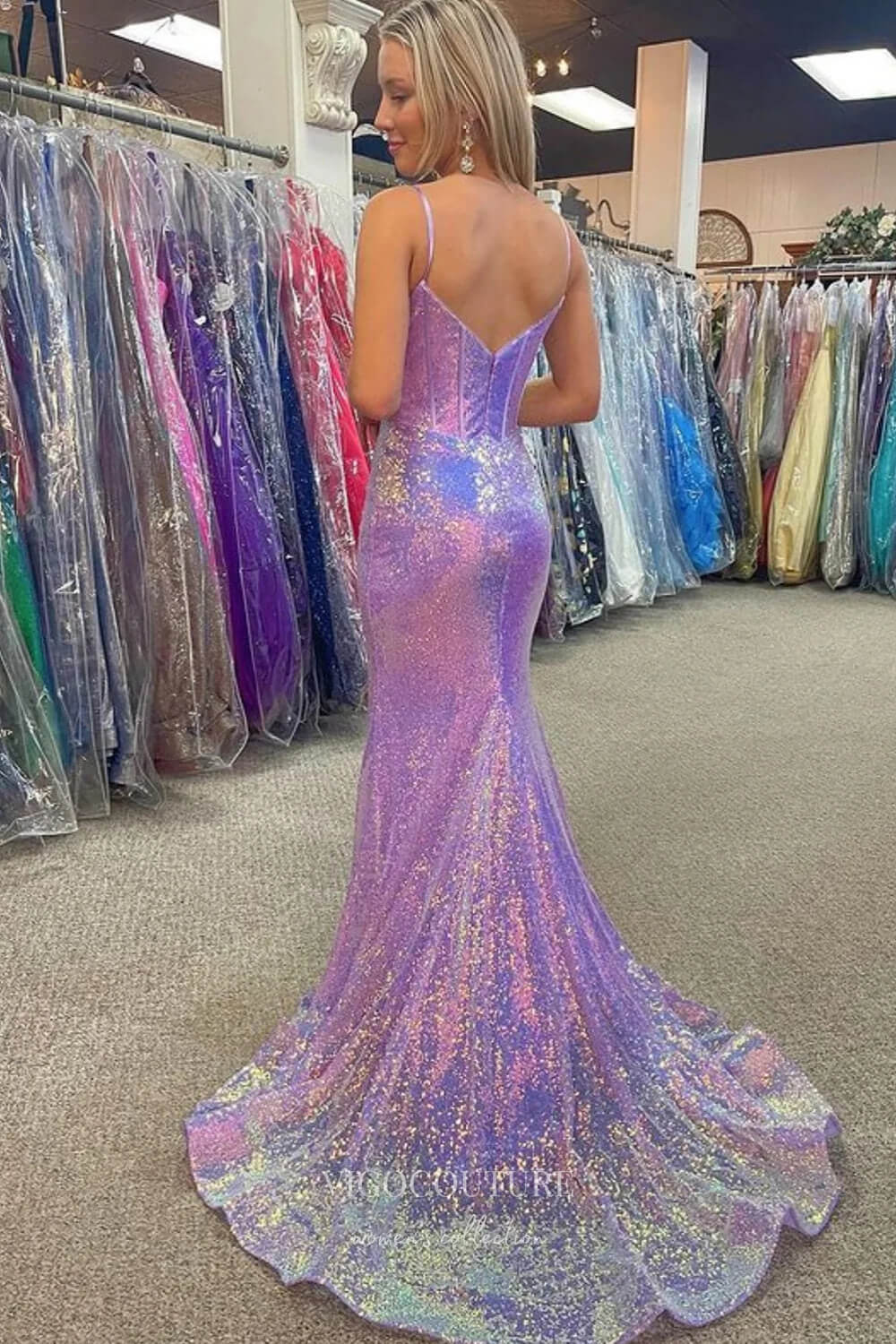 Teens Lavender Sequin Dress Cute Mermaid V Neck Lavender Sequins Prom Dresses With Slit AB123105 Anniebride Teens Lavender Sequin Dress Cute Mermaid V Neck Lavender Sequins Prom Dresses With Slit AB123105 Anniebride