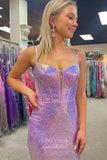 Prom Dress 2025 Sparkling Mermaid Sequin Prom Dress with Spaghetti Strap and Plunging V-Neck 22219-unique elegant Prom Dresses-Lavender-Custom Size-vigocouture