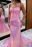 Prom Dress 2025 Sparkling Mermaid Sequin Prom Dress with Spaghetti Strap and Plunging V-Neck 22219-unique elegant Prom Dresses-Lavender-Custom Size-vigocouture