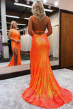 Prom Dress 2025 Sparkly 3D Flowers Mermaid Prom Dress with Slit Spaghetti Strap Sweetheart Neck Evening Dress 20836-unique elegant Prom Dresses-Orange-US2-vigocouture