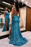 Prom Dress 2025 Sparkly 3D Flowers Mermaid Prom Dress with Slit Spaghetti Strap Sweetheart Neck Evening Dress 20836-unique elegant Prom Dresses-Orange-US2-vigocouture