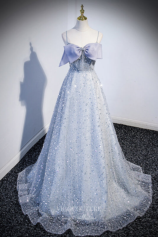 Prom Dress 2025 Sparkly Beaded Prom Dress with Spaghetti Strap and Bow-Tie 22262-unique elegant Prom Dresses-Grey-Custom Size-vigocouture