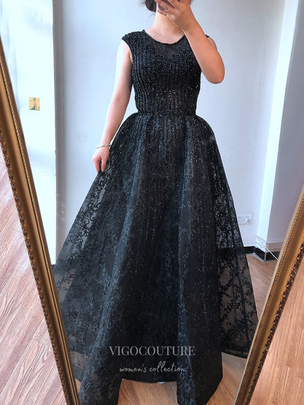 Prom Dress 2025 Sparkly Beaded Prom Dresses Lace Applique Formal Dresses 21270-unique elegant Prom Dresses-Black-US2-vigocouture