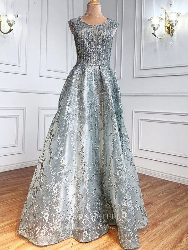 Prom Dress 2025 Sparkly Beaded Prom Dresses Lace Applique Formal Dresses 21270-unique elegant Prom Dresses-Grey-US2-vigocouture