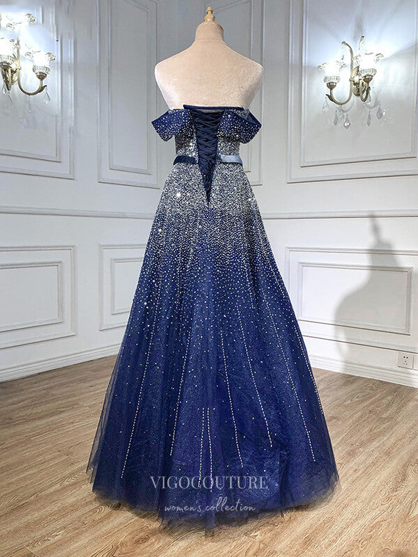 Prom Dress 2025 Sparkly Beaded Prom Dresses Off the Shoulder Formal Dresses 21273-unique elegant Prom Dresses-Blue-US2-vigocouture