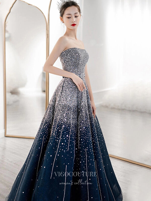 Prom Dress 2025 Sparkly Beaded Prom Dresses Off the Shoulder Formal Dresses 21273-unique elegant Prom Dresses-Blue-US2-vigocouture