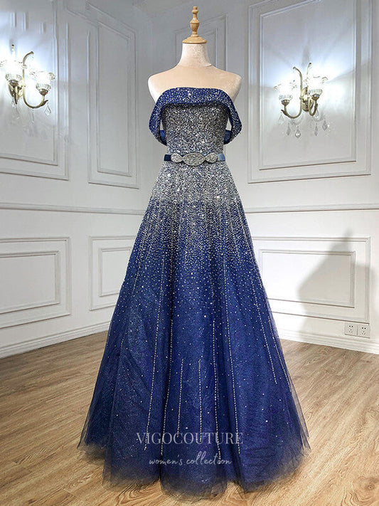 Prom Dress 2025 Sparkly Beaded Prom Dresses Off the Shoulder Formal Dresses 21273-unique elegant Prom Dresses-Blue-US2-vigocouture