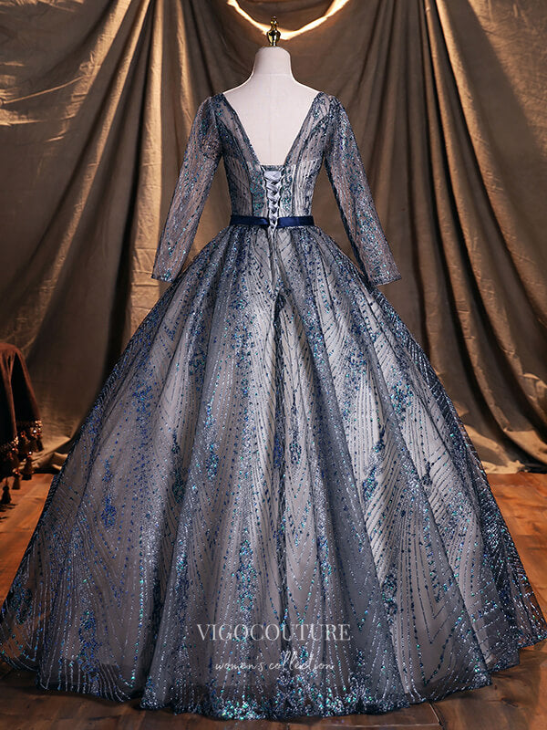 Sparkly Beaded Tulle Quinceanera Dresses Long Sleeve Sweet 16 Dresses – vigocouture