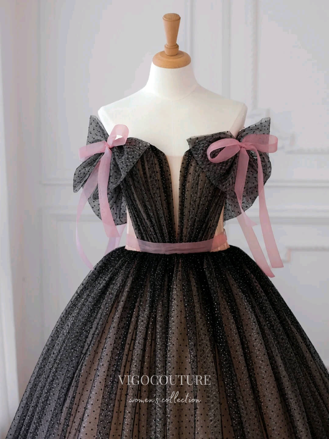 Prom Dress 2025 Sparkly Black Quinceanera Dresses Bow-Tie Formal Dresses 21158-unique elegant Prom Dresses-Black-Custom Size-vigocouture