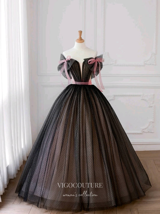 Prom Dress 2025 Sparkly Black Quinceanera Dresses Bow-Tie Formal Dresses 21158-unique elegant Prom Dresses-Black-Custom Size-vigocouture