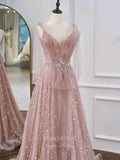 Prom Dress 2025 Sparkly Blush Sequin Prom Dresses Spaghetti Strap Formal Dresses 21189-unique elegant Prom Dresses-Blush-Custom Size-vigocouture