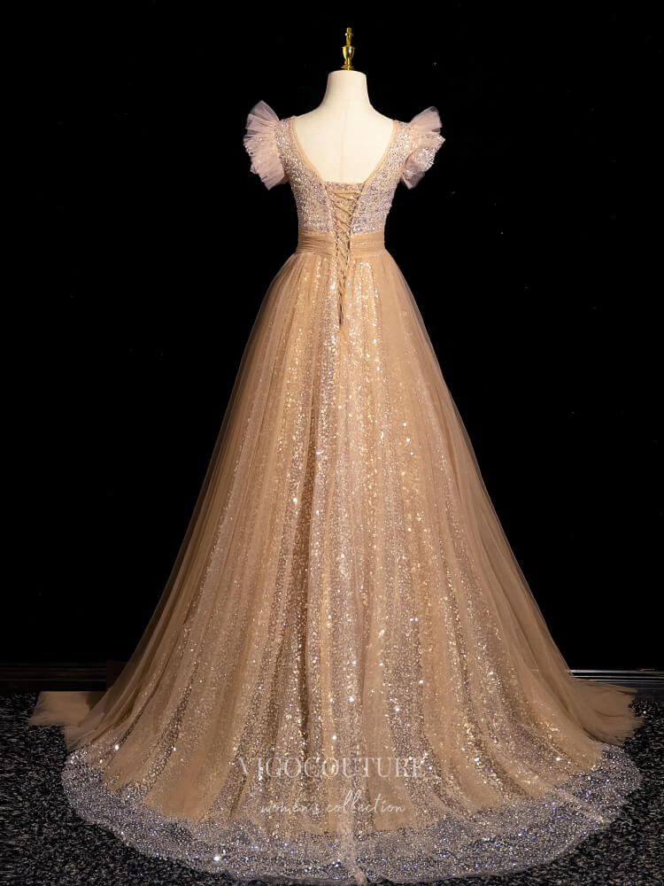Sparkly Champagne Sequin Lace Prom Dresses Overskirt V-Neck Formal Gown 24378 Custom Colors / Custom Size Sparkly Champagne Sequin Lace Prom Dresses Overskirt V-Neck Formal Gown 24378 Custom Colors / Custom Size