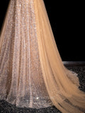 Prom Dress 2025 Sparkly Champagne Sequin Lace Prom Dresses Overskirt V-Neck Formal Gown 24378-unique elegant Prom Dresses-Champagne-Custom Size-vigocouture