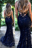 Prom Dress 2025 Sparkly Gold Sequin Prom Dresses Mermaid Spaghetti Strap Evening Dress 21884-unique elegant Prom Dresses-Navy Blue-US2-vigocouture