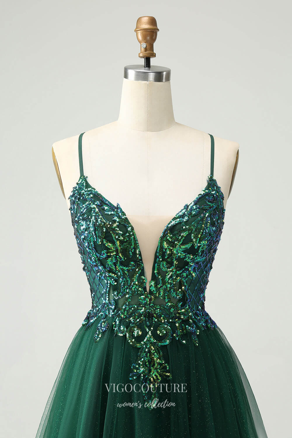 Short Prom Dresses 2025 Sparkly Green Spaghetti Strap Homecoming Dresses Lace Applique Back to School Dress hc372-Prom Dresses-vigocouture-vigocouture