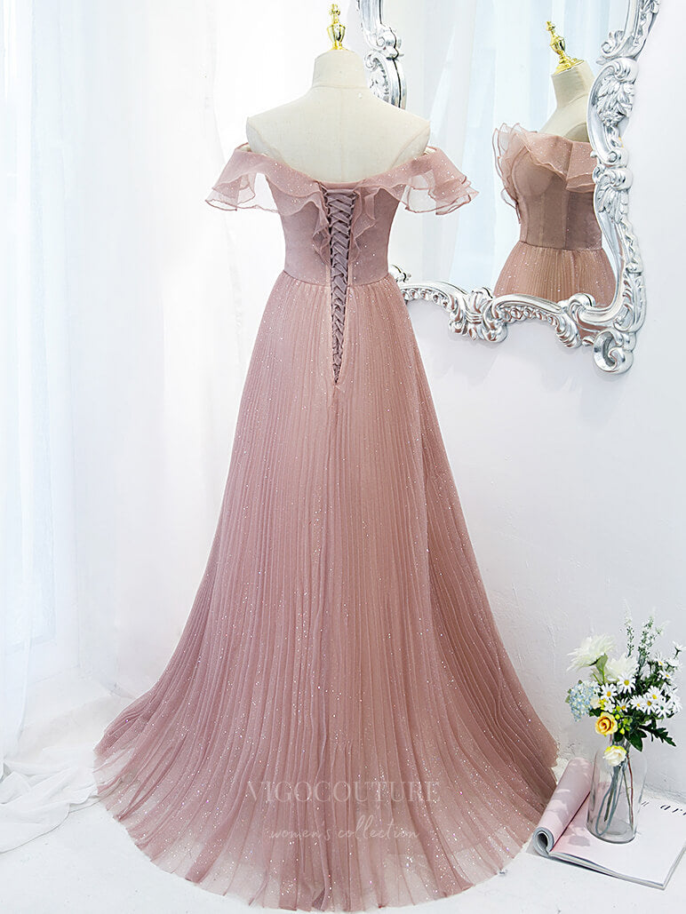 Prom Dress 2025 Sparkly Lace Off the Shoulder Prom Dress 20888-unique elegant Prom Dresses-Pink-Custom Size-vigocouture