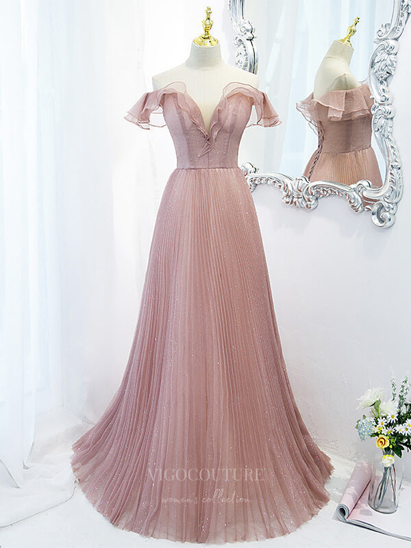 Prom Dress 2025 Sparkly Lace Off the Shoulder Prom Dress 20888-unique elegant Prom Dresses-Pink-Custom Size-vigocouture