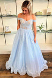 Prom Dress 2025 Sparkly Lace Off the Shoulder Prom Dresses Sheer Boned Bodice 24353-unique elegant Prom Dresses-Light Blue-Custom Size-vigocouture