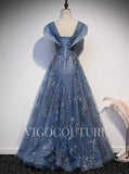 Prom Dress 2025 Sparkly Lace Prom Dress 2022 Boat Neck Prom Gown-unique elegant Prom Dresses-Blue-US2-vigocouture