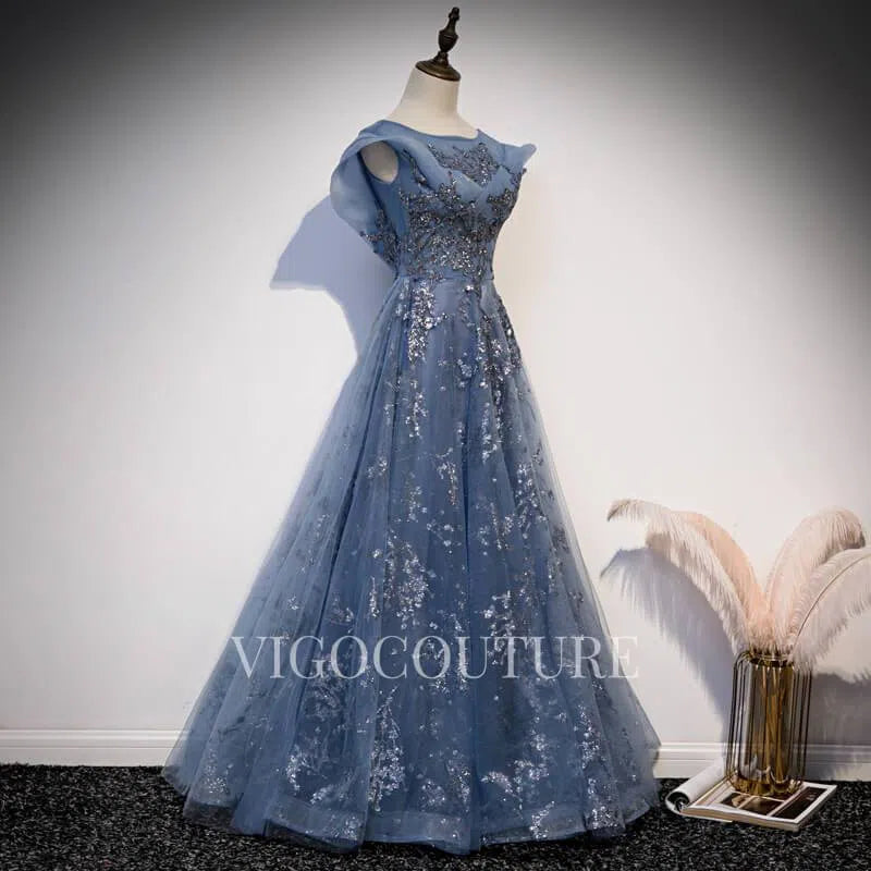 Prom Dress 2025 Sparkly Lace Prom Dress 2022 Boat Neck Prom Gown-unique elegant Prom Dresses-Blue-US2-vigocouture